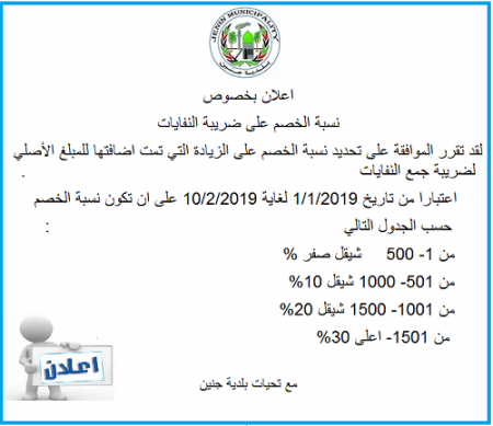 اعلان بخصوص نسبة الخصم على ضريبة النفايات
